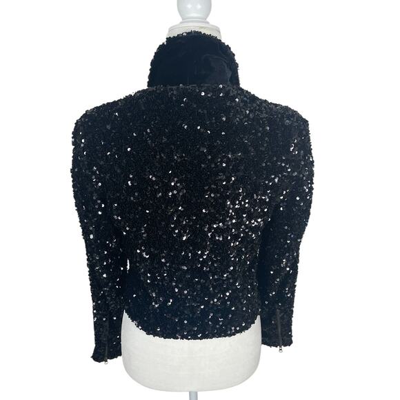 Anthropologie Maeve Sequined Bomber Moto Jacket Black Sz Small Holiday Party NEW - Picture 8 of 13